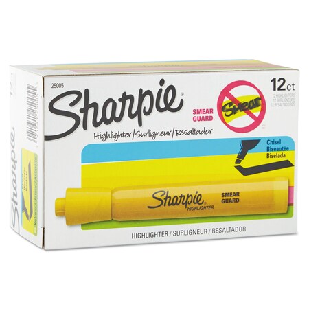 Sharpie Tank Style Highlighters, Chisel Tip, Yellow, PK12 25005